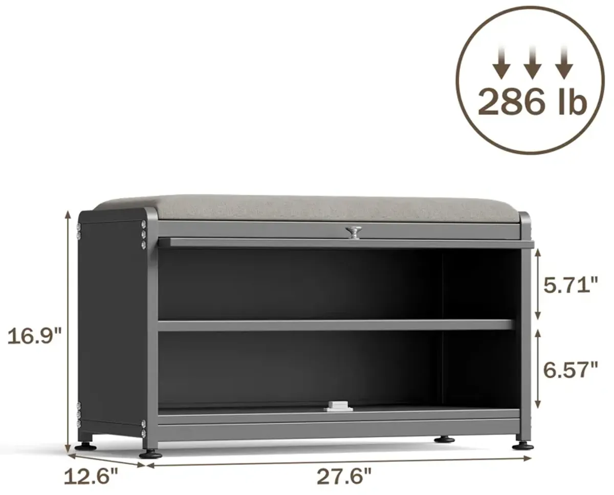 Mega Casa Shoe Storage Cabinet with 2 Tier Shoe Rack, Entryway Bench with Cushion, Metal