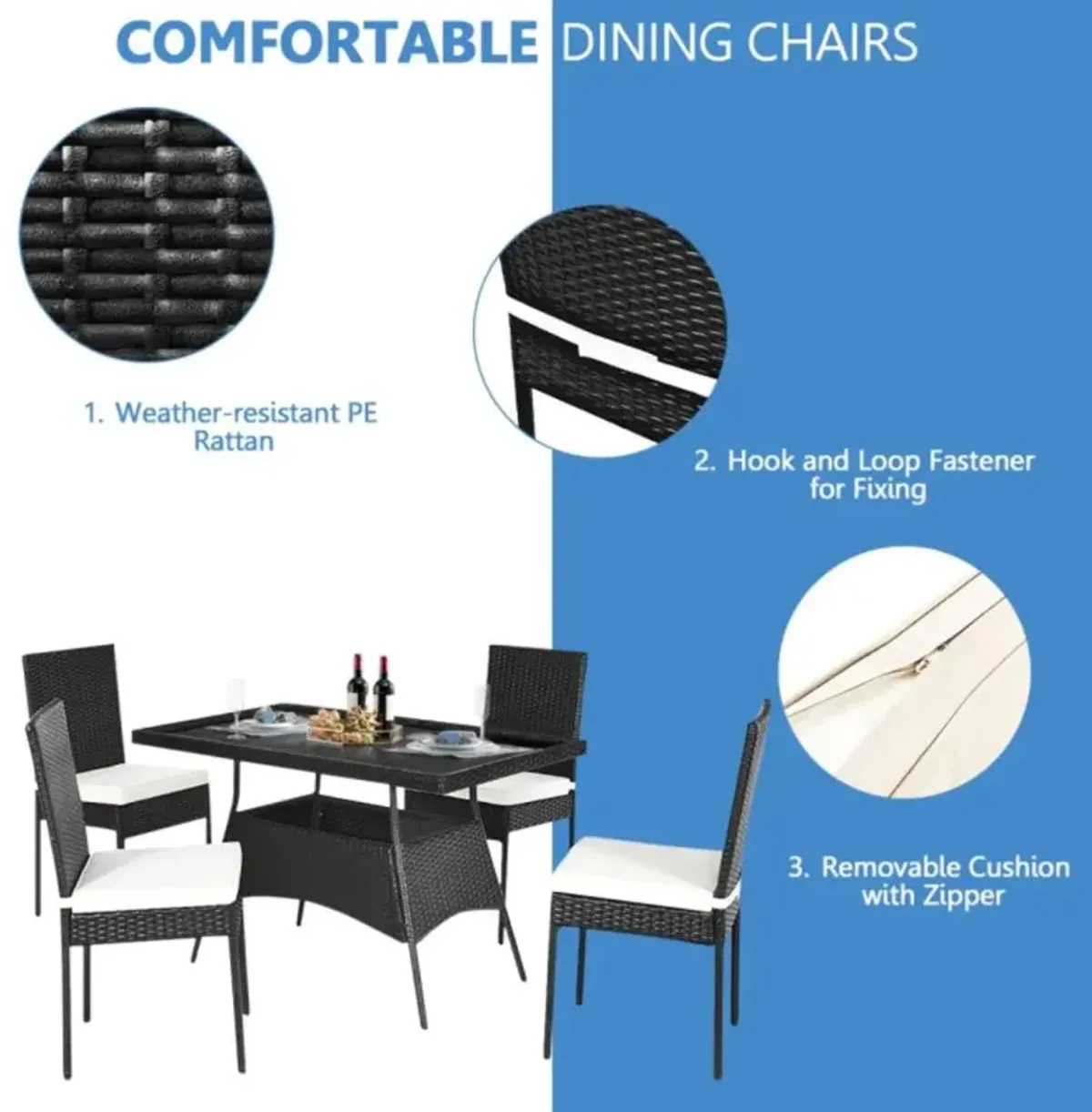 Hivvago 5 Pieces Rattan Dining Set with Glass Table and High Back Chair