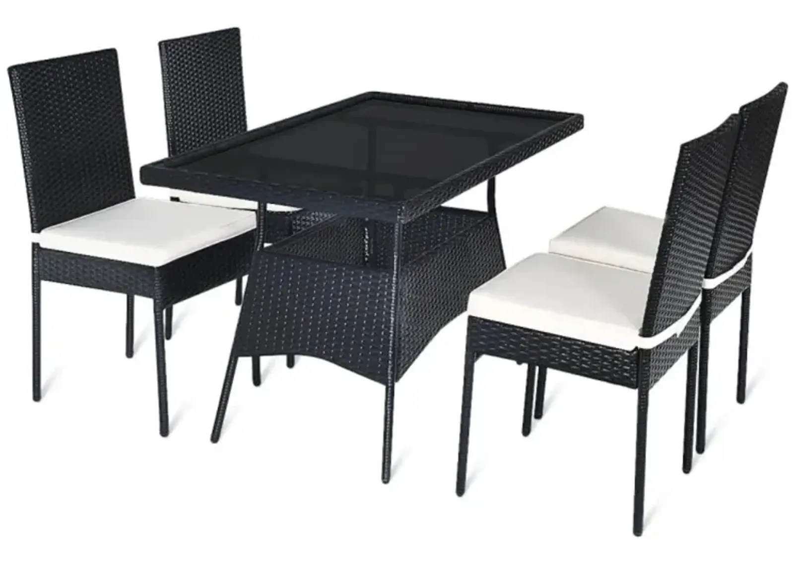 Hivvago 5 Pieces Rattan Dining Set with Glass Table and High Back Chair