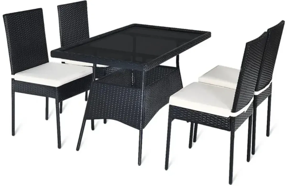 Hivvago 5 Pieces Rattan Dining Set with Glass Table and High Back Chair