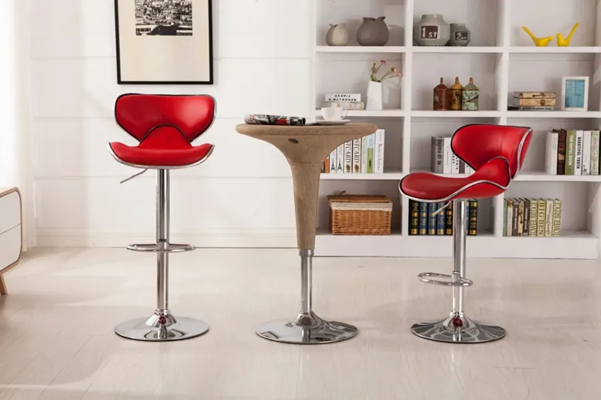 Upholstery Airlift Adjustable Swivel Barstool with Chrome Base, Set of 2, Red