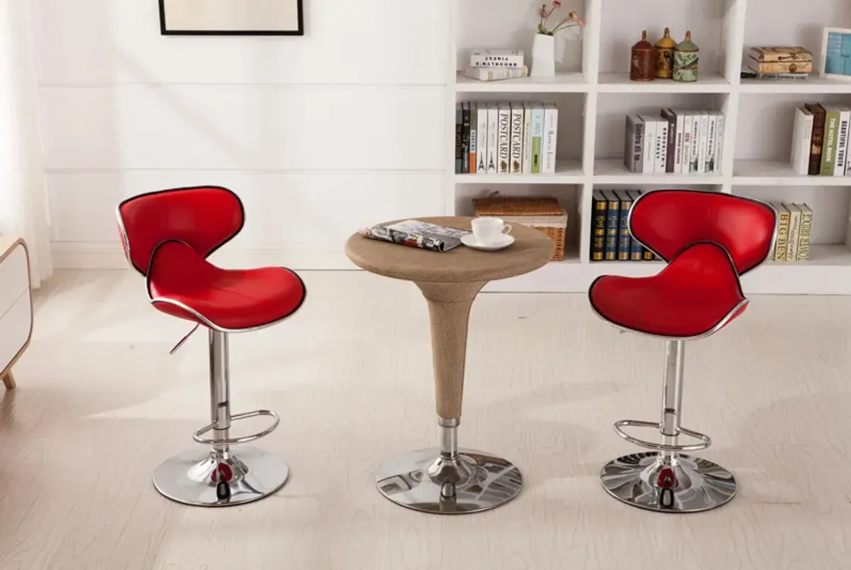 Upholstery Airlift Adjustable Swivel Barstool with Chrome Base, Set of 2, Red