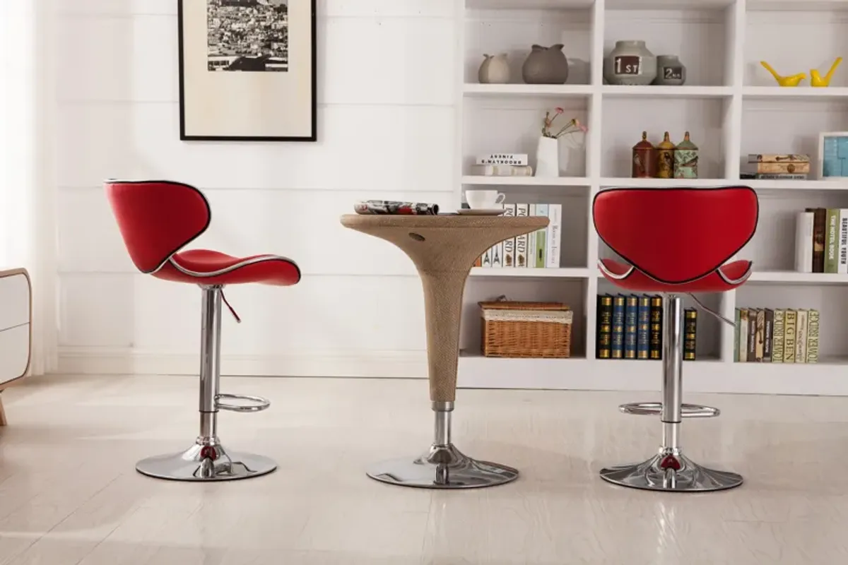 Upholstery Airlift Adjustable Swivel Barstool with Chrome Base, Set of 2, Red