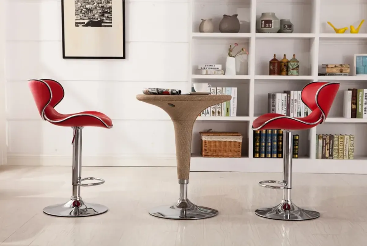 Upholstery Airlift Adjustable Swivel Barstool with Chrome Base, Set of 2, Red