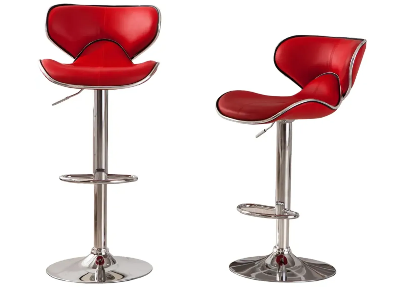 Upholstery Airlift Adjustable Swivel Barstool with Chrome Base, Set of 2, Red