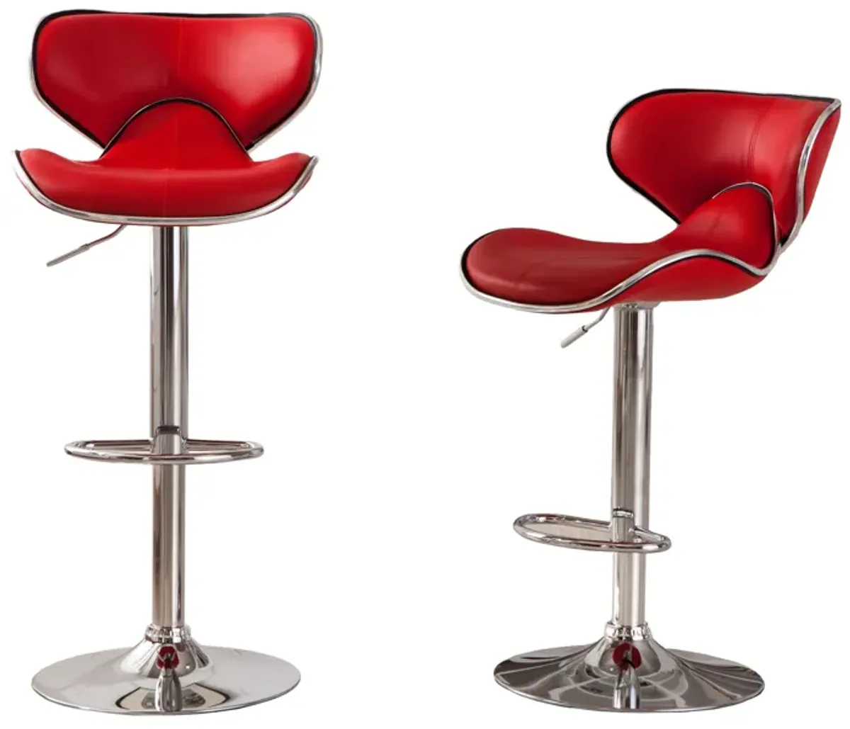 Upholstery Airlift Adjustable Swivel Barstool with Chrome Base, Set of 2, Red