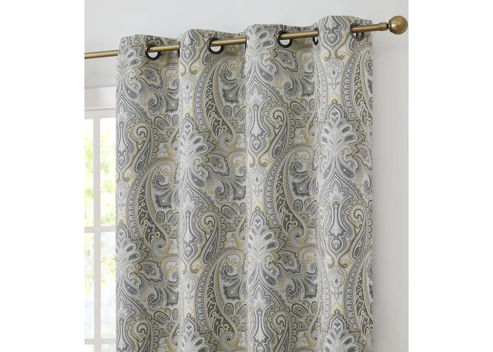 THD France Paisley Print Damask Thermal Insulated Energy Efficient Room Darkening Grommet Top Window Curtain Panels - Pair