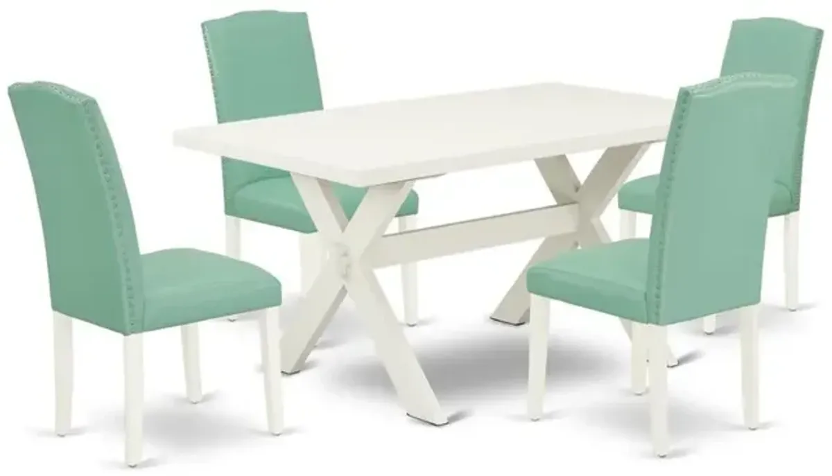 East West Furniture 5-Piece Kitchen Dinette Set Included 4 Parson Dining chairs Upholstered Nails Head Seat and Stylish Chair Back and Rectangular Dining Table with Linen White Kitchen Dining Table To