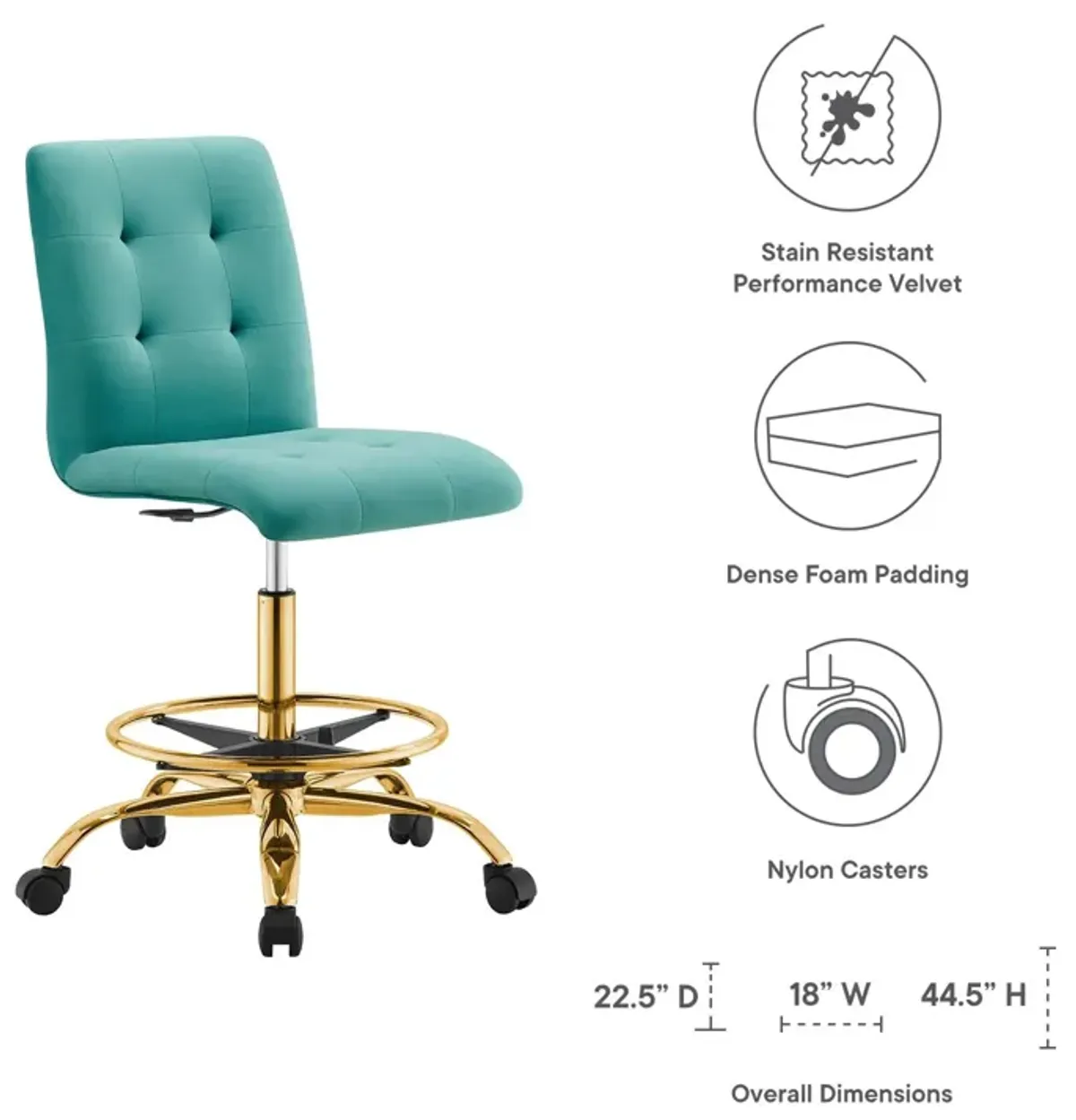 Modway Furniture - Prim Armless Performance Velvet Drafting Chair