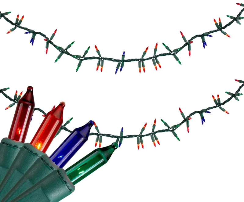 300 Count Multi-Color Mini Christmas Light Garland Set  18ft Green Wire