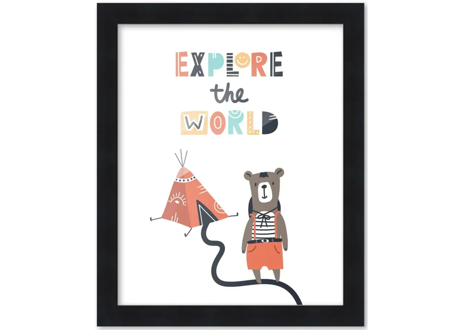 8x10 Framed Nursery Wall Little Explorer Explore the World Poster in Black Wood Frame For Kid Bedroom or Playroom