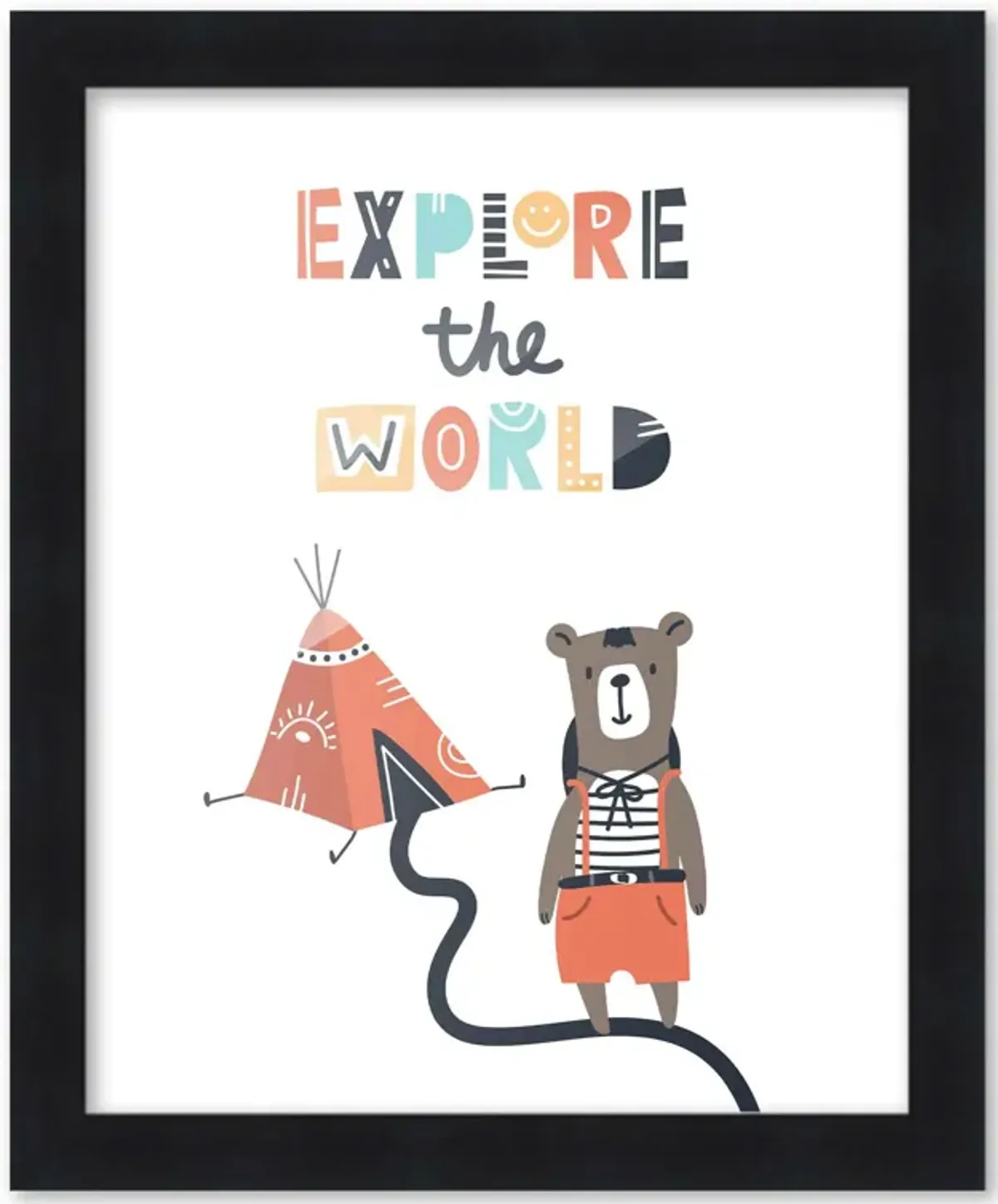 8x10 Framed Nursery Wall Little Explorer Explore the World Poster in Black Wood Frame For Kid Bedroom or Playroom