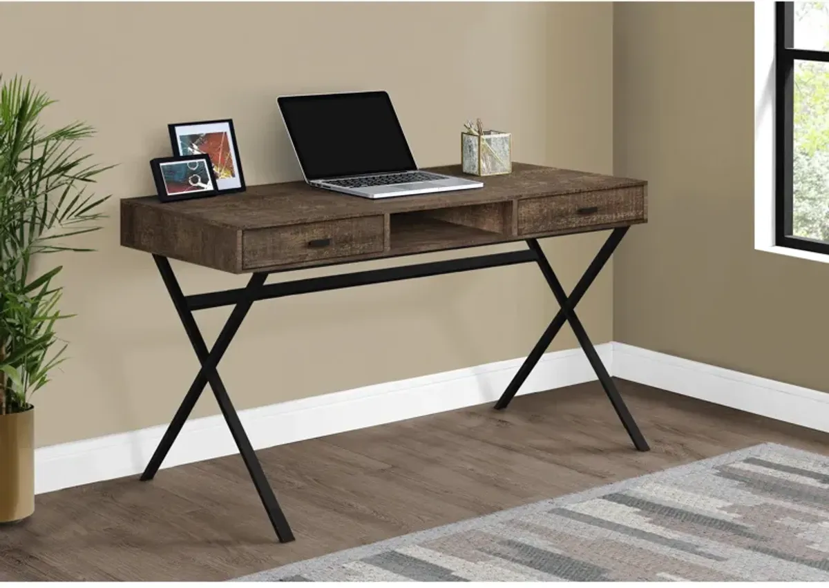 Monarch Specialties I 7447 Computer Desk, Home Office, Laptop, Storage Drawers, 48"L, Work, Metal, Laminate, Brown, Black, Contemporary, Modern