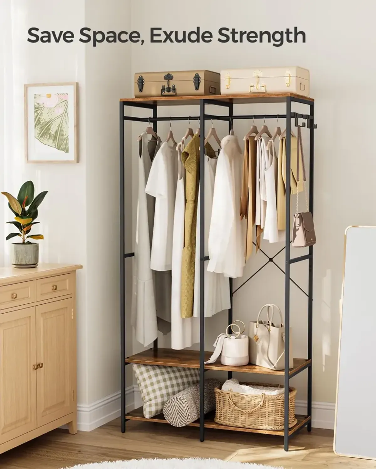 2-Column Clothes Rack with Hanging Rods for Organized Garment Storage