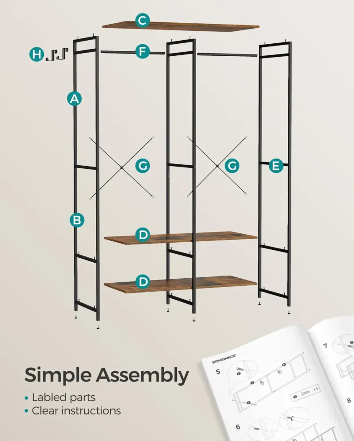 2-Column Clothes Rack with Hanging Rods for Organized Garment Storage