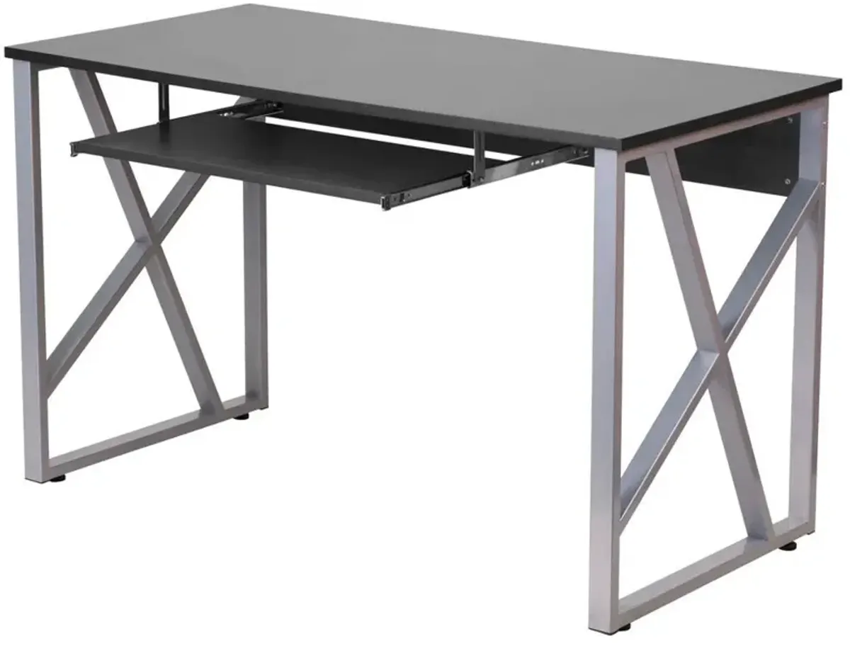 Hivvago Contemporary Black Laminate Office Computer Desk with Keyboard Tray