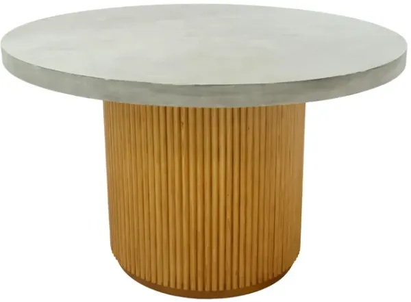 Cid Zeta 47 Inch Dining Table, Round Gray Concrete Top, Ribbed Brown Base - Benzara
