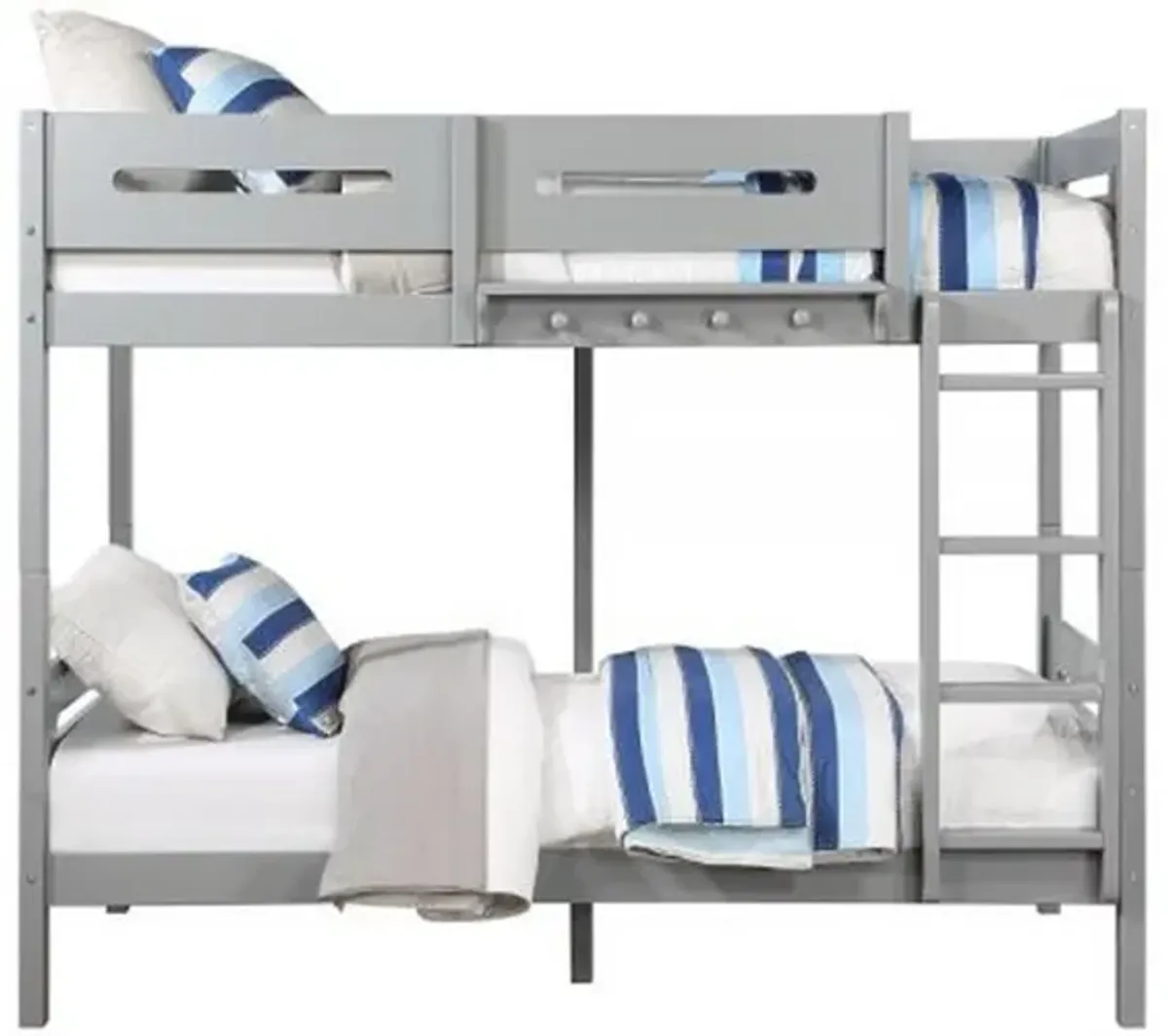 Asin Twin Bunk Bed with Front Facing Ladder, Solid Pine Wood, White Finish - Benzara