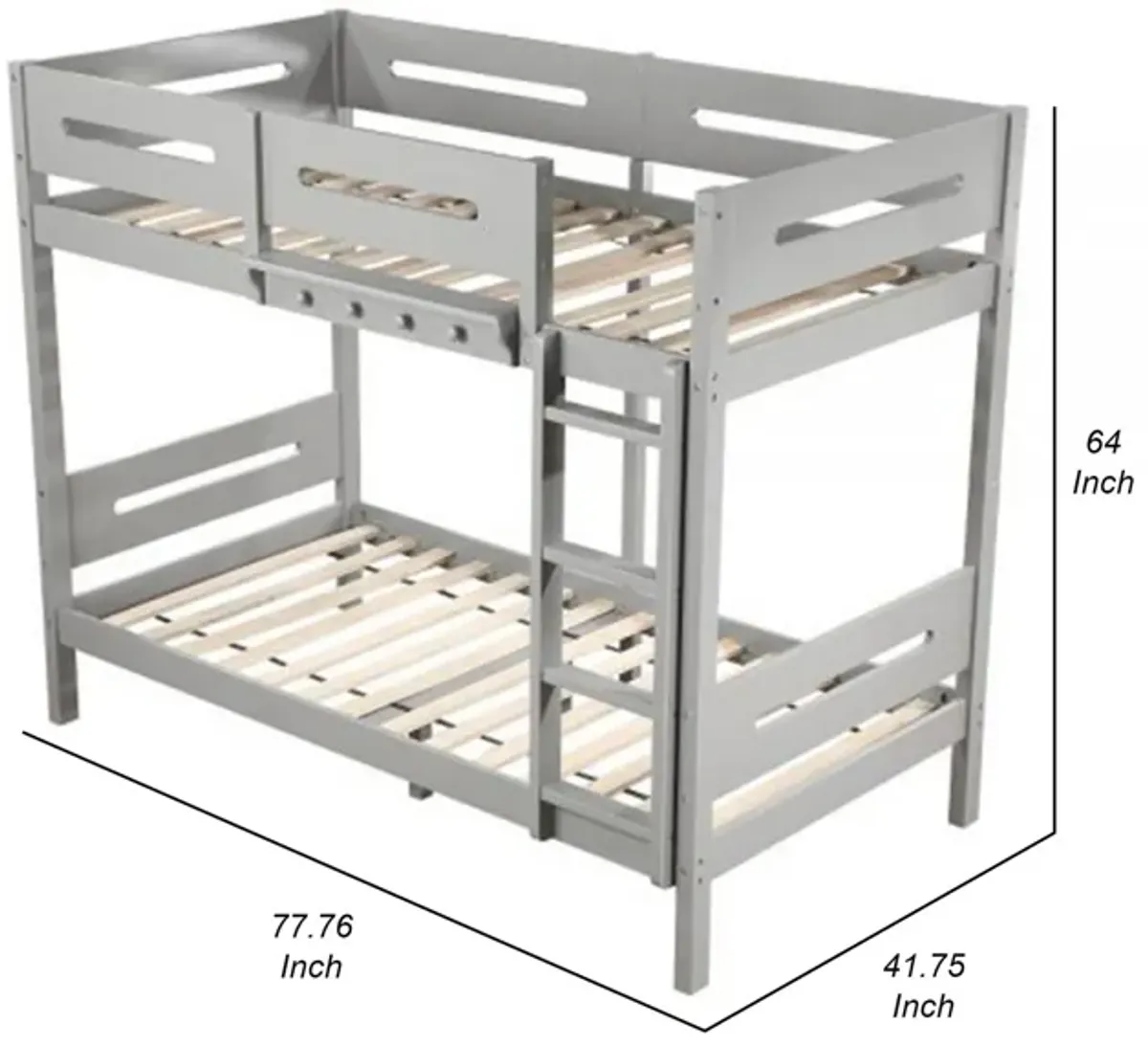 Asin Twin Bunk Bed with Front Facing Ladder, Solid Pine Wood, White Finish - Benzara