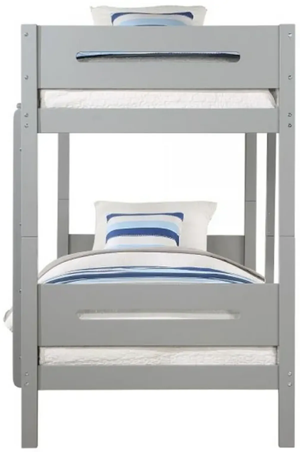 Asin Twin Bunk Bed with Front Facing Ladder, Solid Pine Wood, White Finish - Benzara