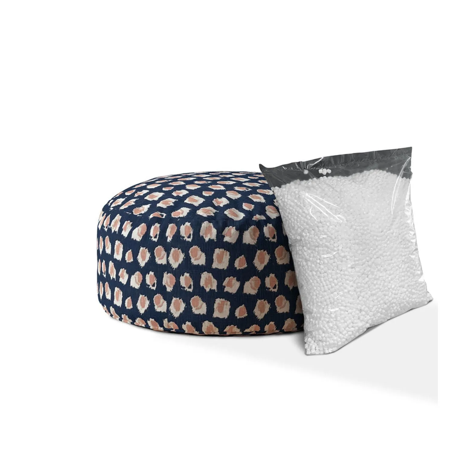 Homezia 24" Blue Canvas Floral Pouf Ottoman