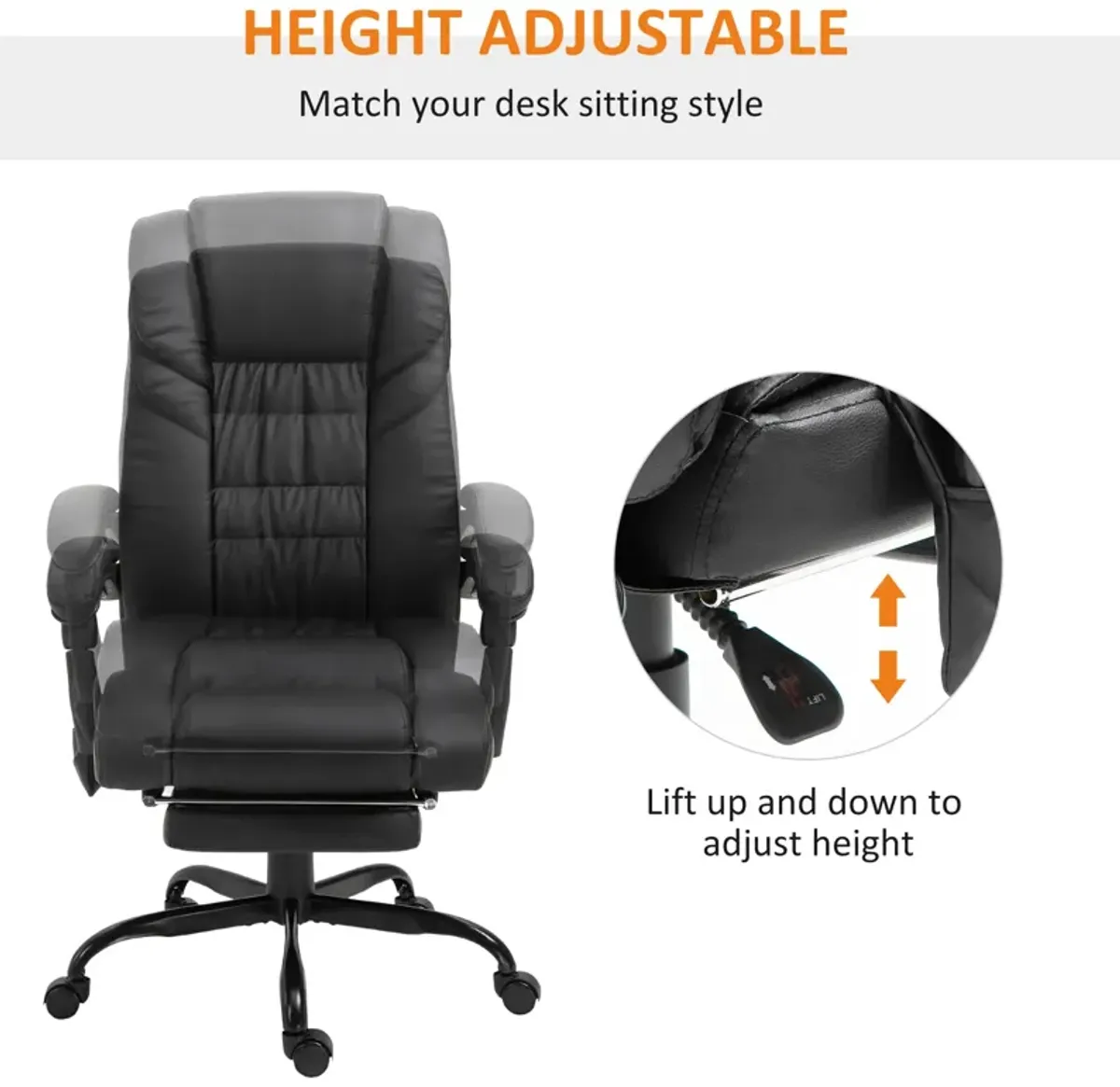 Black Ergonomic Comfort: High-Back Massage Office Chair with Footrest