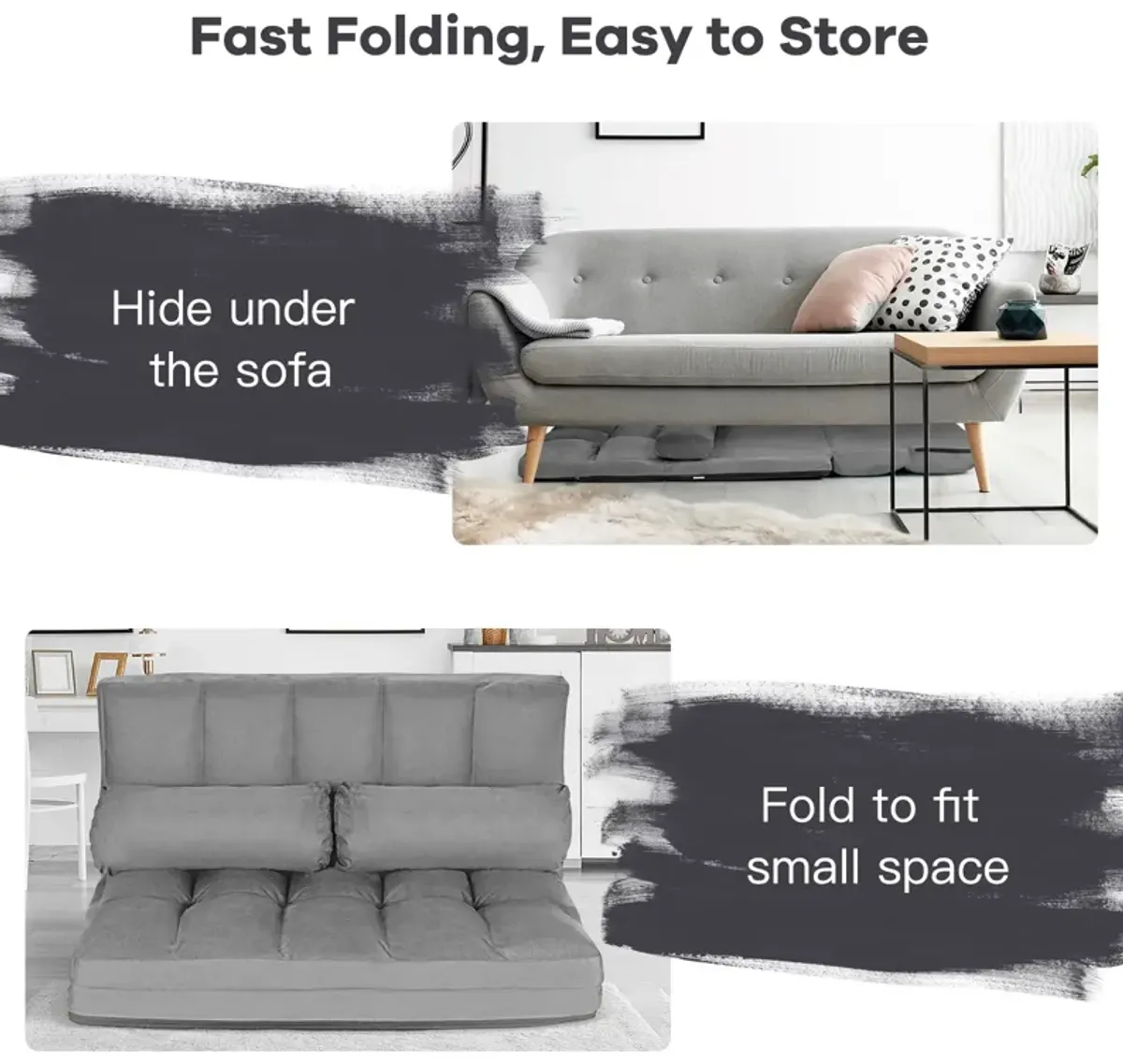 6-Position Foldable Floor Sofa Bed with Detachable Cloth Cover