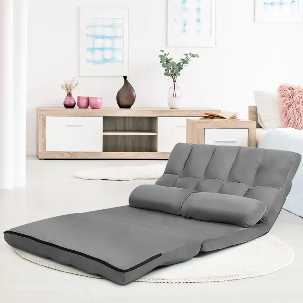 6-Position Foldable Floor Sofa Bed with Detachable Cloth Cover