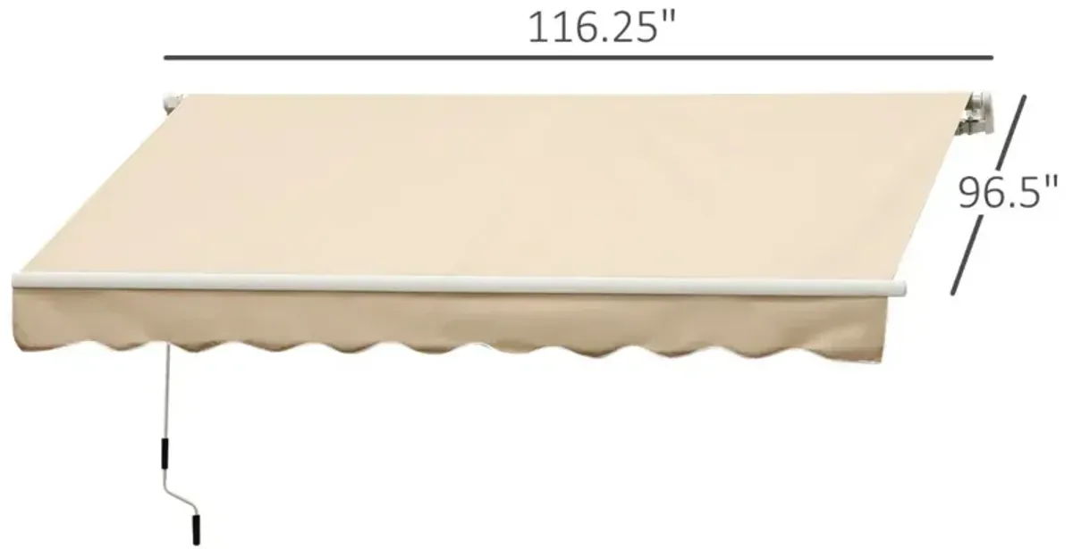 Beige Sun Shield: 10'x8' Manual Retractable UV-Protective Patio Awning