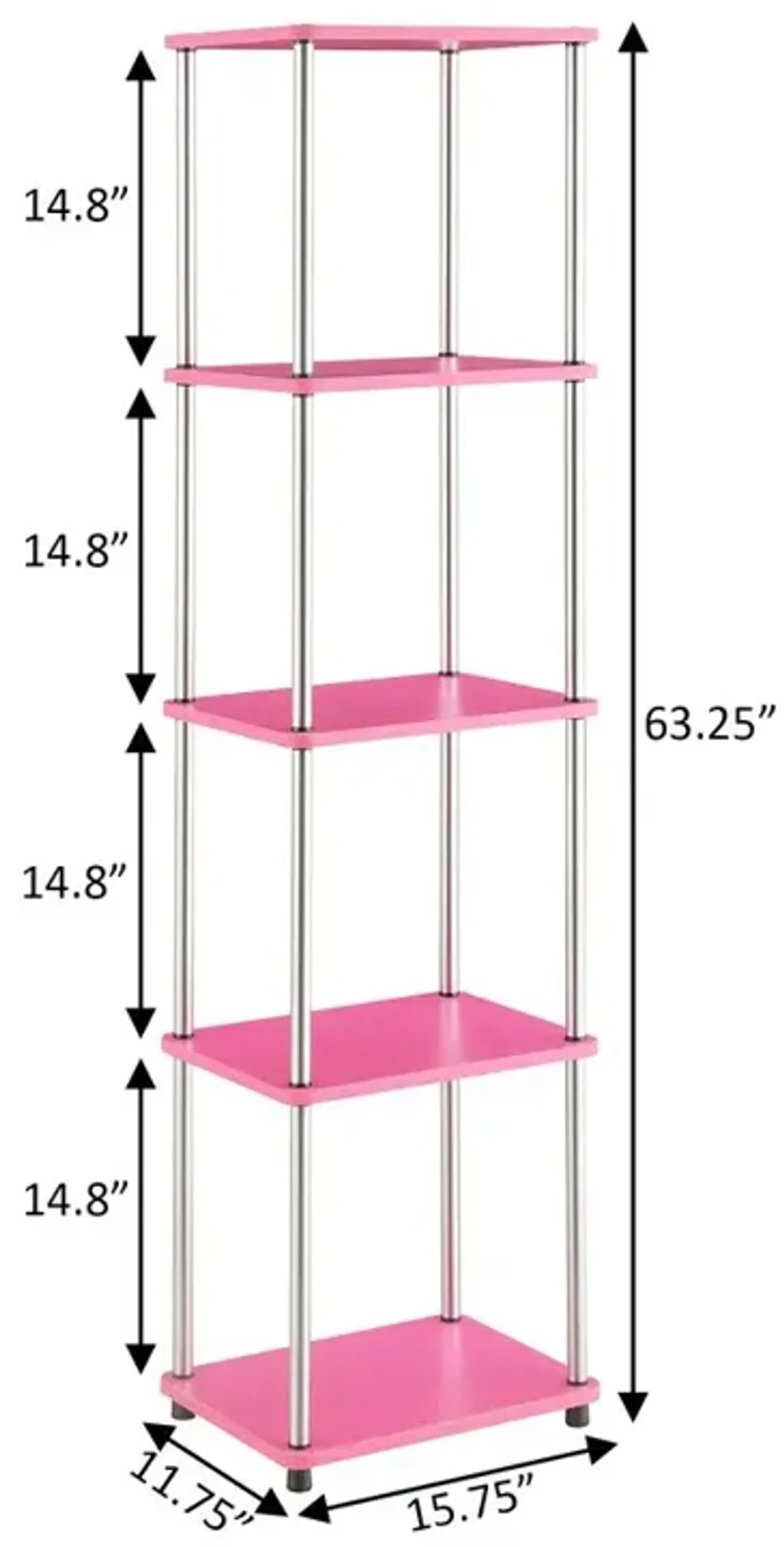 Convenience Concepts Designs2Go No Tools 5 Tier Tower, Pink