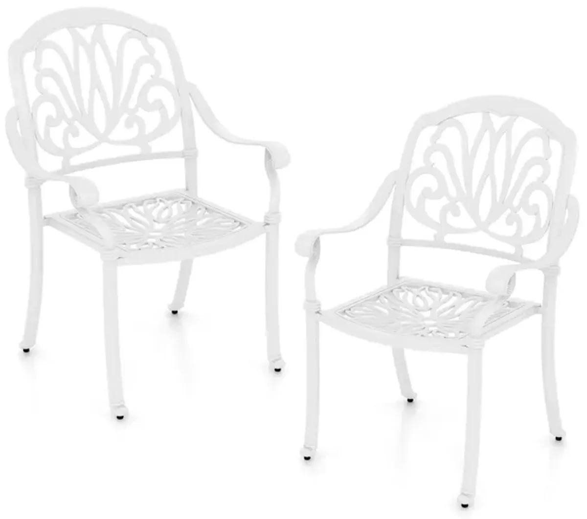 2 Pieces Patio Cast Aluminum Dining Chairs with Armrests-White