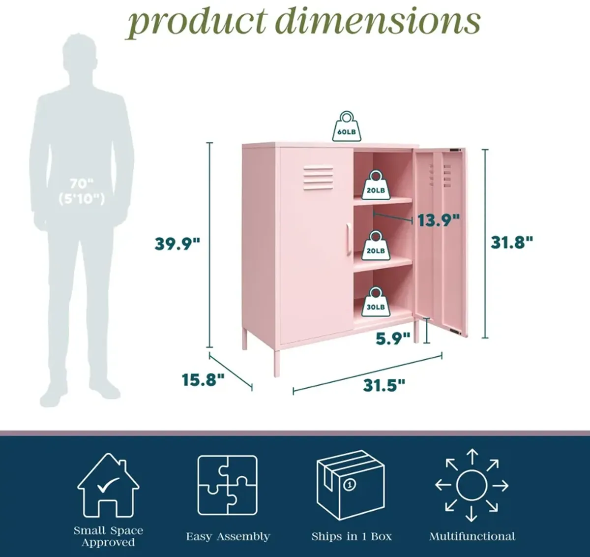 Cache 2 Door Metal Locker Style Storage Accent Cabinet