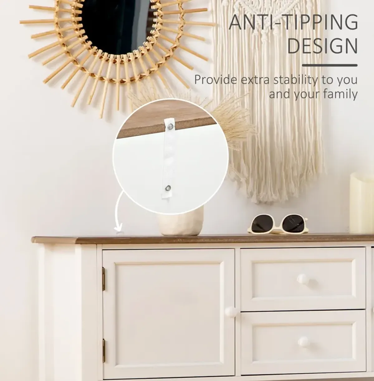 White Vintage Entryway: Retro Console Table with Drawers & Cabinets