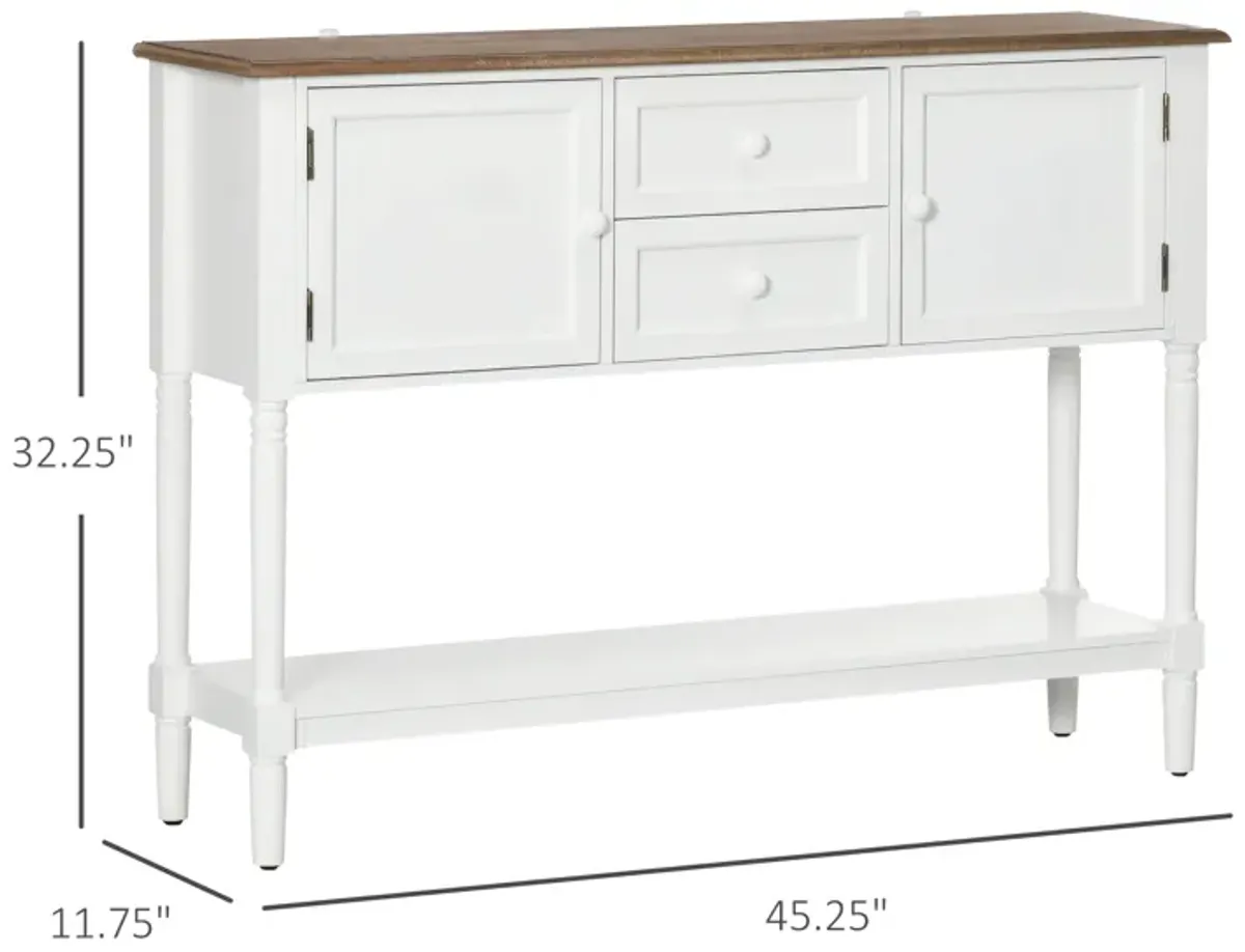 White Vintage Entryway: Retro Console Table with Drawers & Cabinets