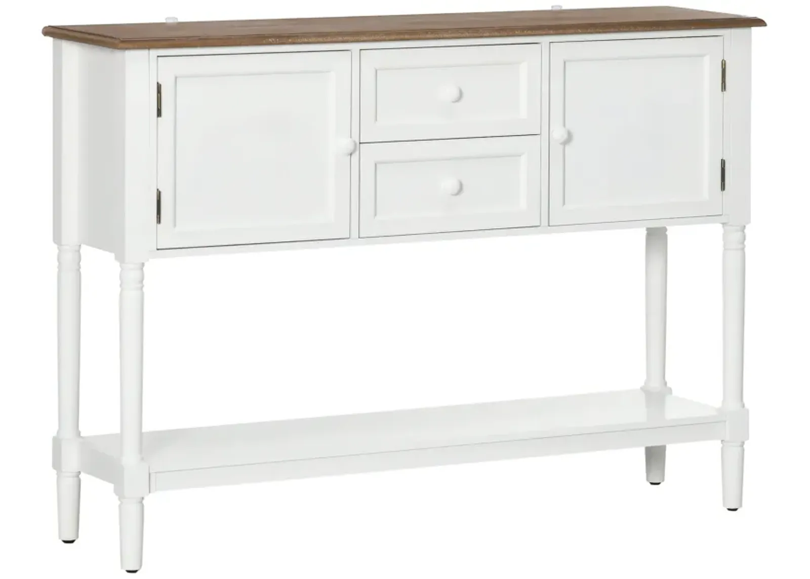 White Vintage Entryway: Retro Console Table with Drawers & Cabinets