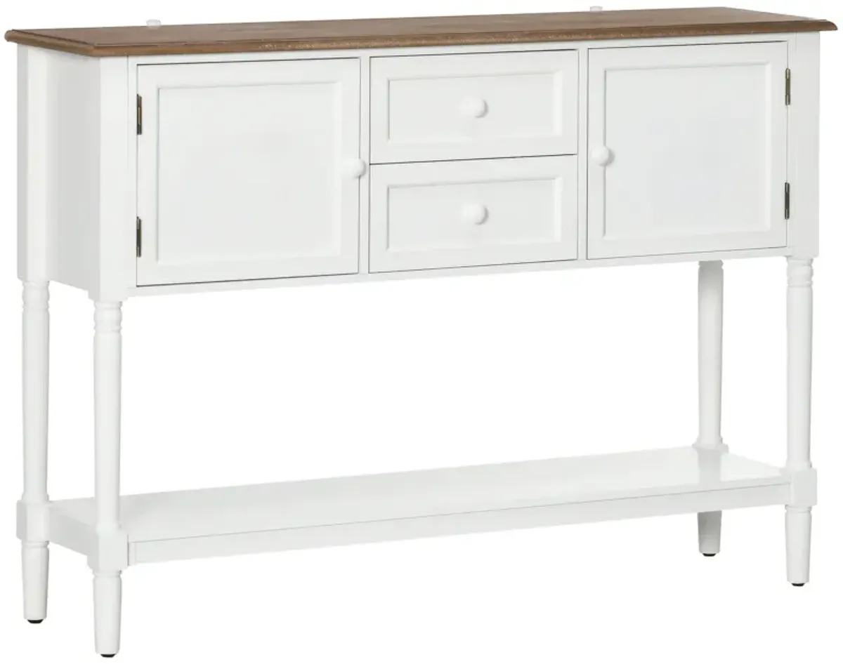 White Vintage Entryway: Retro Console Table with Drawers & Cabinets