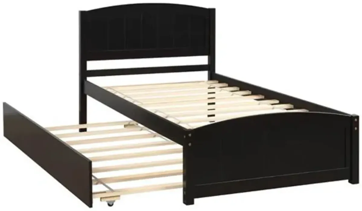 Platform Bed with Trundle Space-Saving Wooden Bed Frame for Kids, Teens & Adults