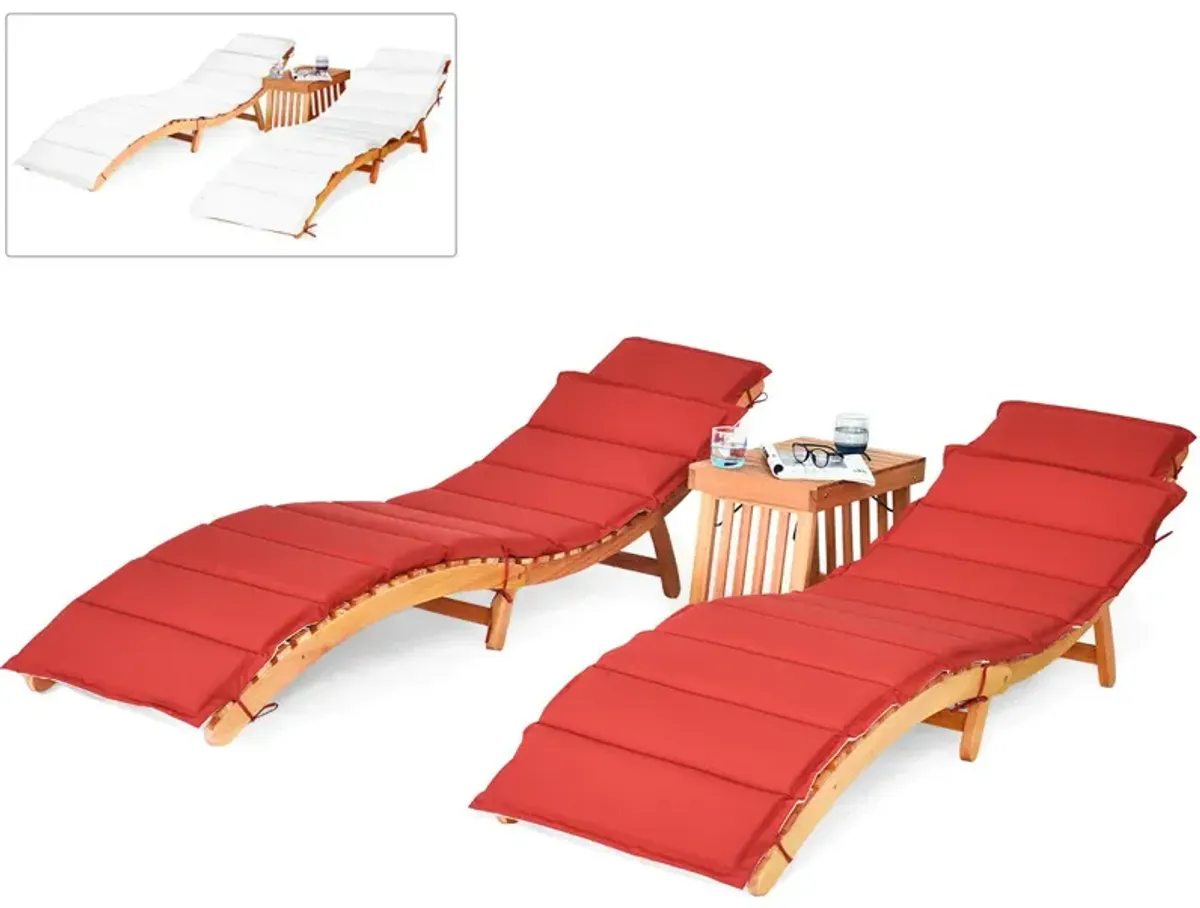 3 Pieces Folding Patio Eucalyptus Wood Lounge Chair Set with Foldable Side Table