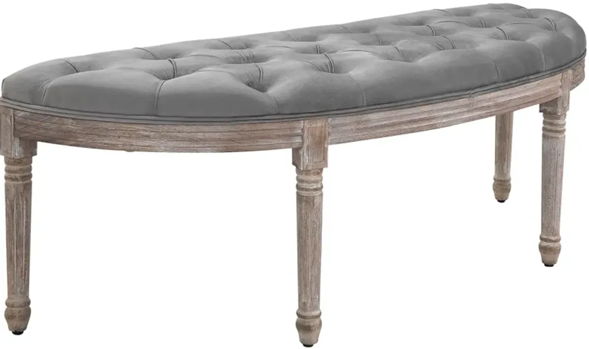 Grey Classic Accent: Tufted Half Circle Bench with Velvet-Touch Fabric