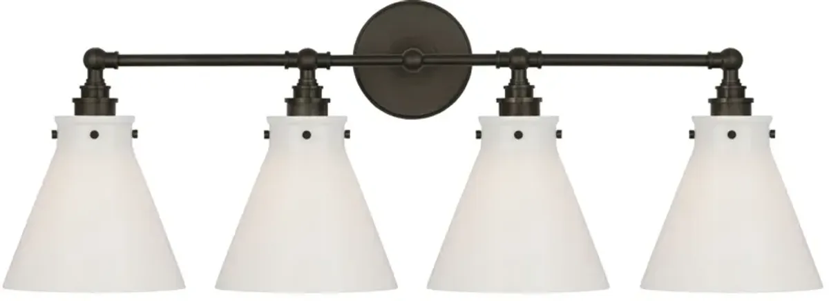 Parkington 24" Three Light Bath Bar in Bronze with White Glass