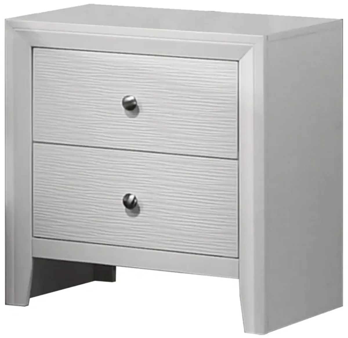 Eve 24 Inch Nightstand, 2 Drawers, Metal Knobs, Modern White Wood - Benzara