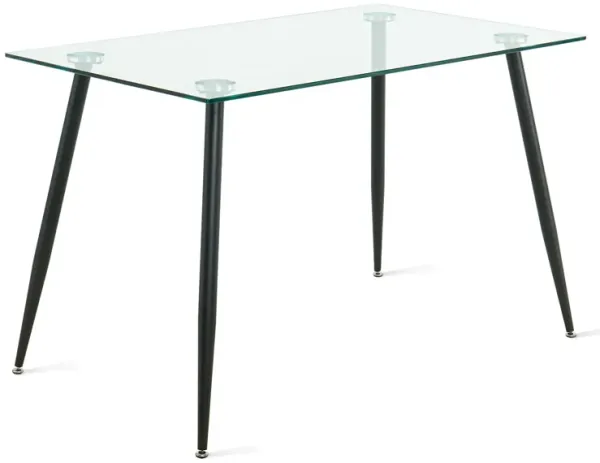Kitchen Dining Room Table 10mm Clear Glass Black Metal Legs Modern Design
