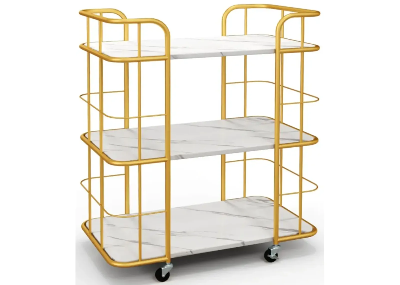 Hivvago 3-Tier Metal Kitchen Storage Serving Cart Trolley with Marble Tabletop and Handles-Golden