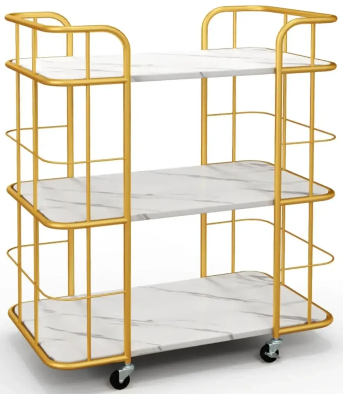 Hivvago 3-Tier Metal Kitchen Storage Serving Cart Trolley with Marble Tabletop and Handles-Golden