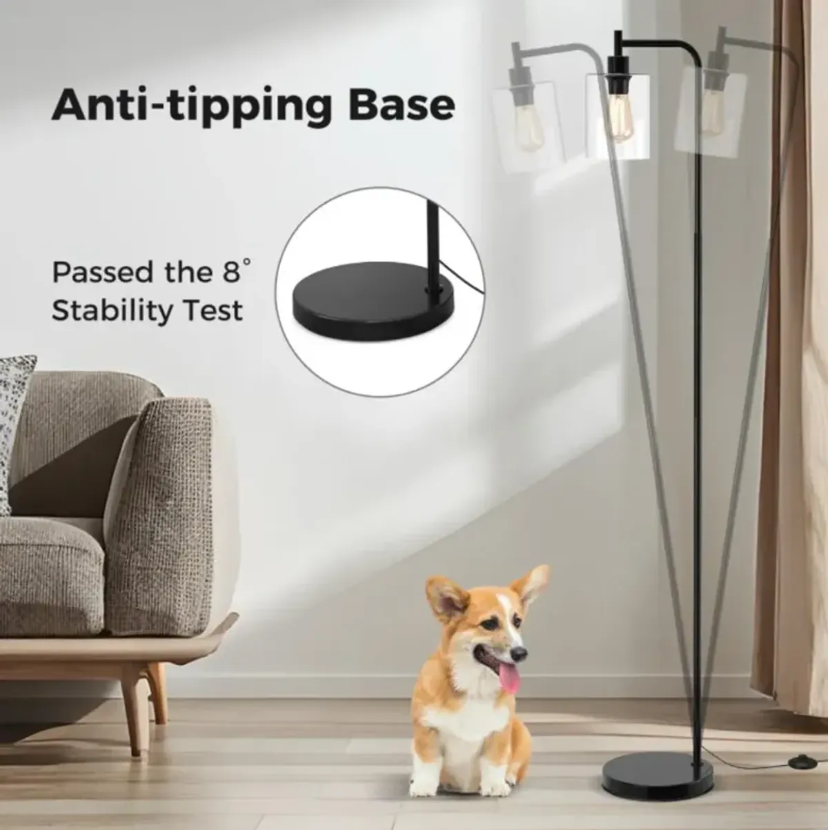 Hivvago Modern Floor Lamp with Hanging Glass Lampshade and Foot Switch