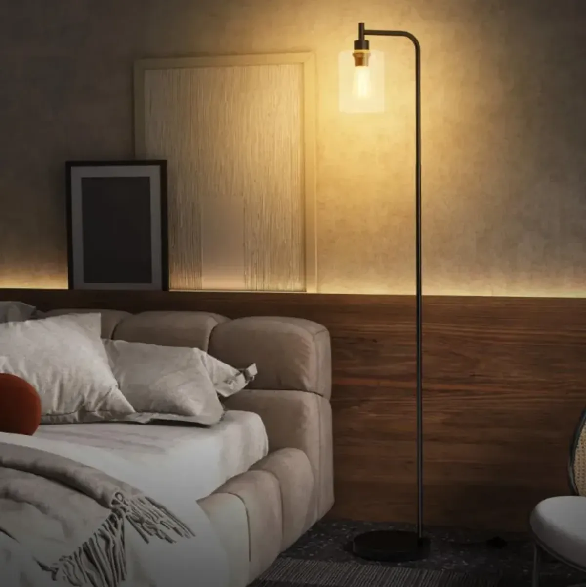 Hivvago Modern Floor Lamp with Hanging Glass Lampshade and Foot Switch