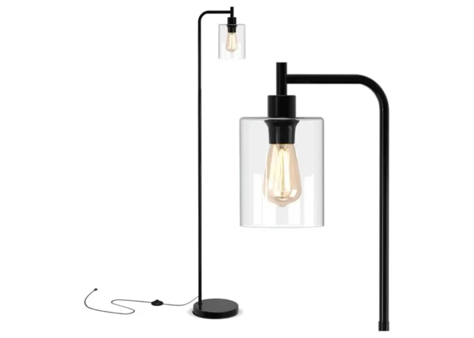 Hivvago Modern Floor Lamp with Hanging Glass Lampshade and Foot Switch