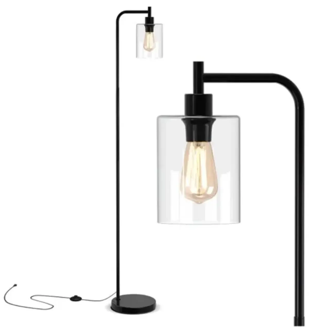 Hivvago Modern Floor Lamp with Hanging Glass Lampshade and Foot Switch