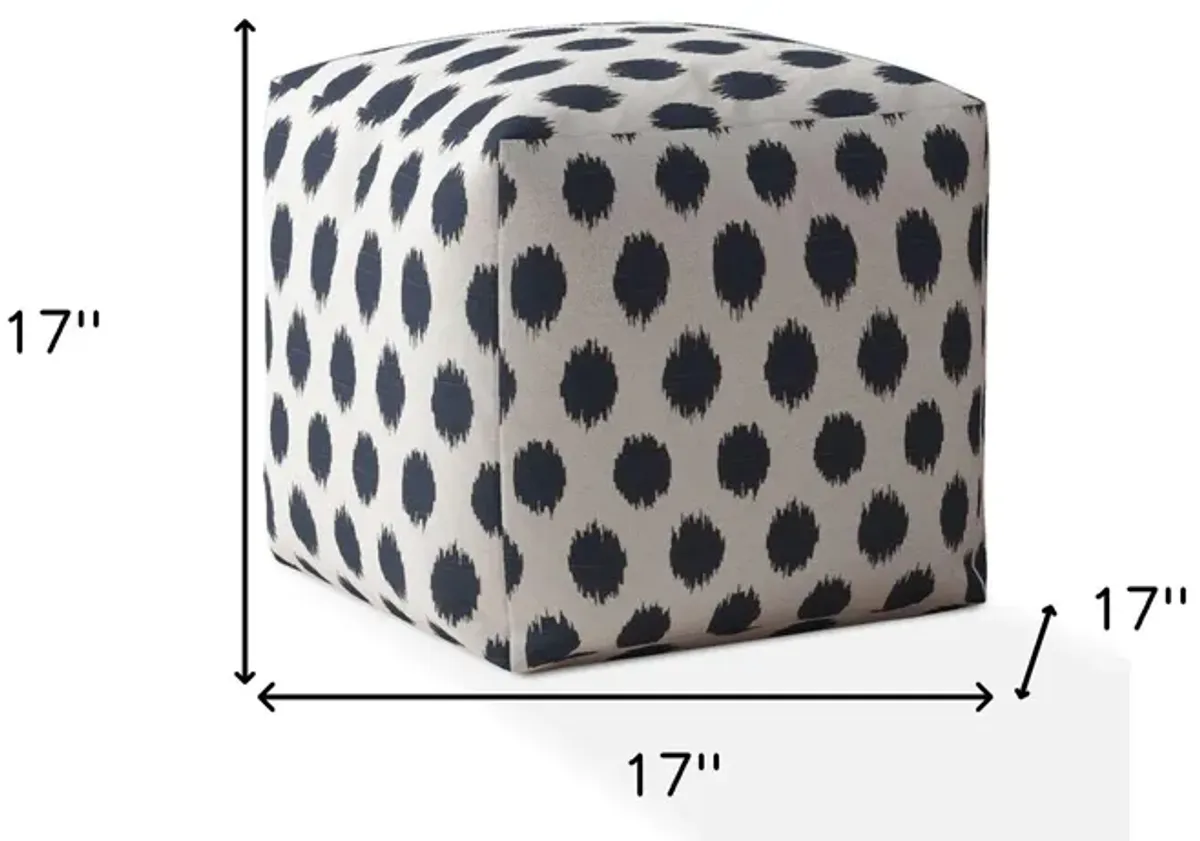 Homezia 17" White And Blue Canvas Polka Dots Pouf Ottoman