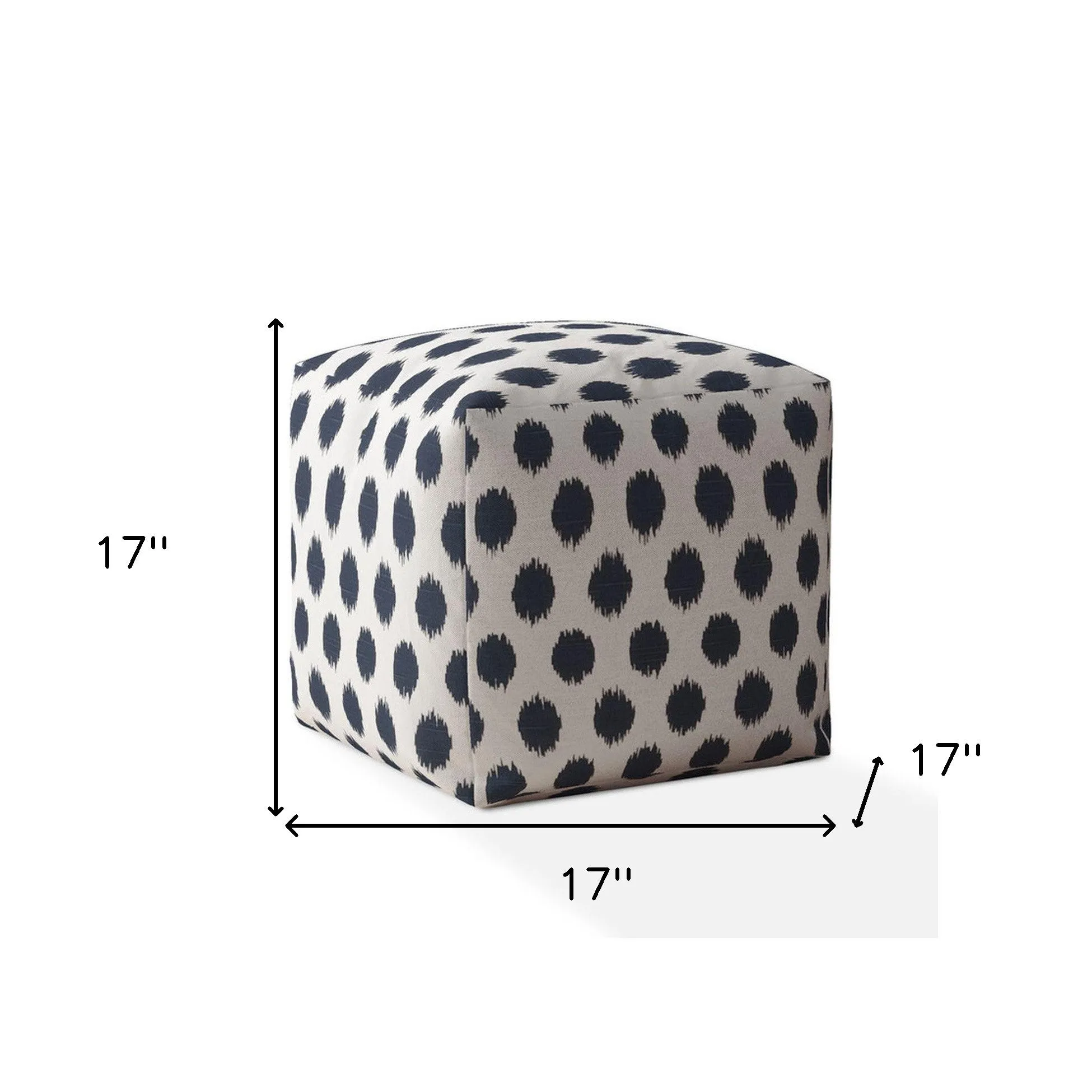 Homezia 17" White And Blue Canvas Polka Dots Pouf Ottoman